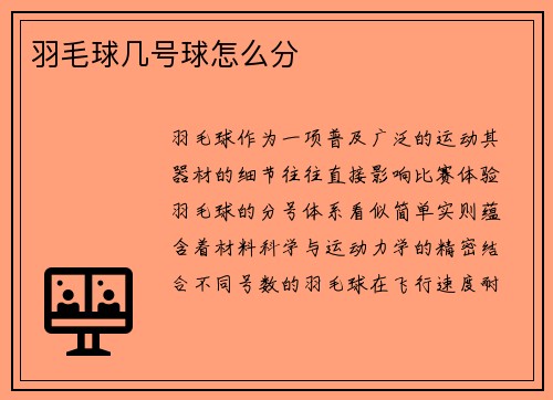 羽毛球几号球怎么分
